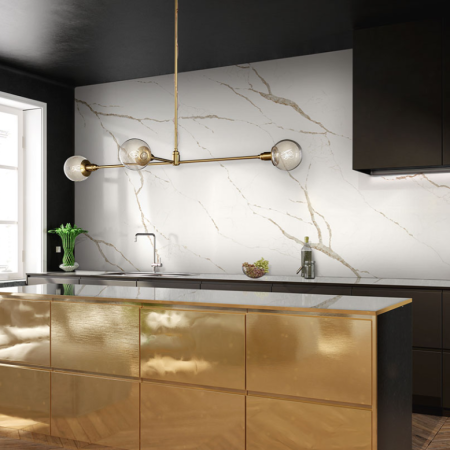 MSI Quartz - Calacatta Laza Oro Kitchen View